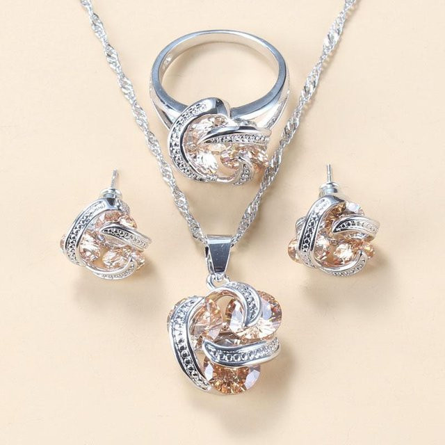 Schmuckset Damen, Kupfer, Schwarz, Zirkonia, Steckerohrringe, Halskette, Ring - Bild 1