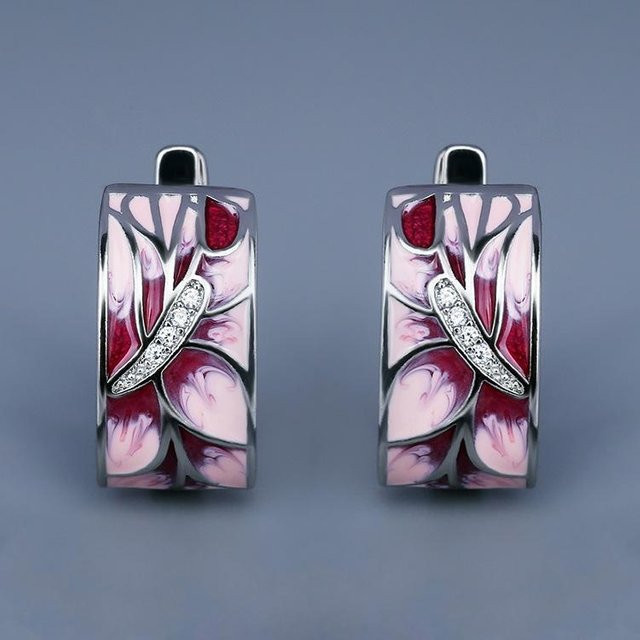 YIRAN Ohrringe, Kupfer, Rosa, Emaille, Zirkonia, Diamant, Unisex - Bild 1