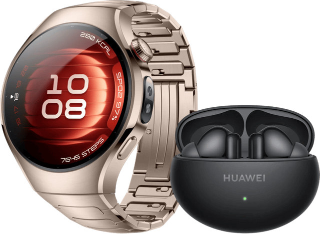 Huawei Smartwatch, Gold, Edelstahl, 42 mm, Huawei FreeBuds 6i, Schwarz - Bild 1