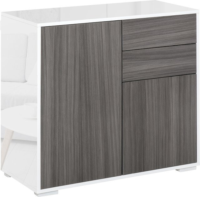 HOMCOM Mehrzweckschrank Kommode mit 2 Schubladen und 2 Türen in Hochglanz Weiß und Hellgrau, B/T/H: 79 x 36 x 74 cm - Bild 1