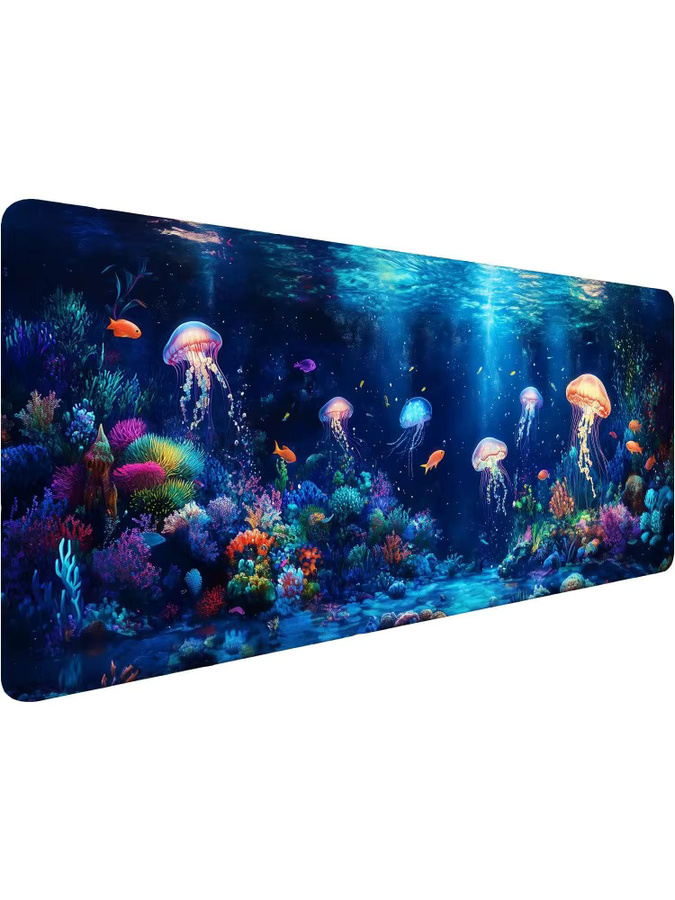 Mairuige Gaming-Mauspad Ozean-Quallen XL Schreibtischunterlage mit Unterwasser-Motiv in Blau und Multicolour - Bild 7