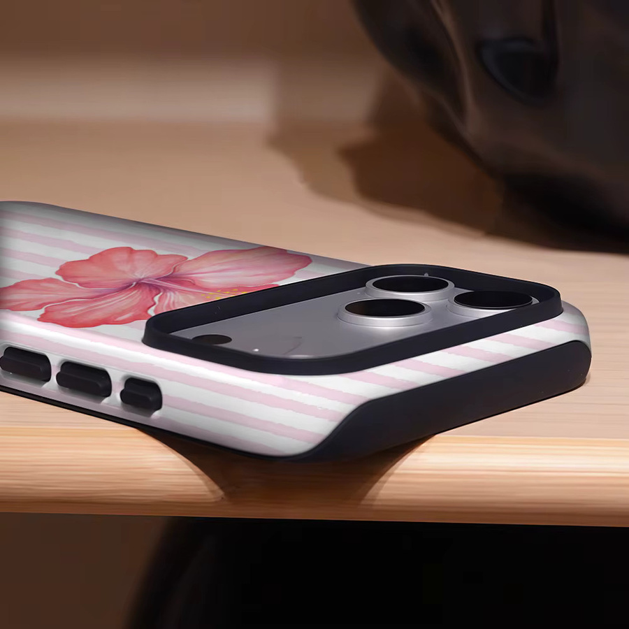 Potdemiel iPhone Hülle mit rosa gestreiftem Hibiskus-Design, robuste doppelschichtige magnetische Handyhülle für iPhone 17 16 15 14 13 Pro Max Plus - Bild 3
