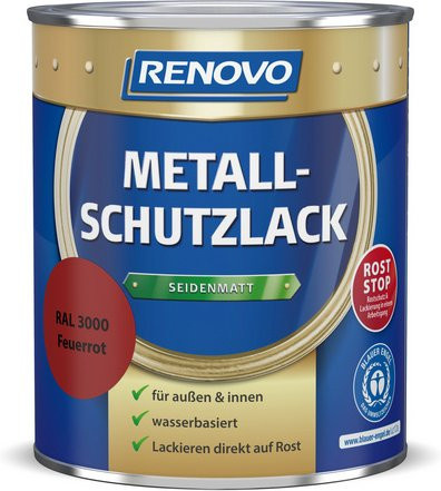 RENOVO Metallschutzlack rot wasserbasiert wetterfest satinmatt 0,75 l - Bild 1