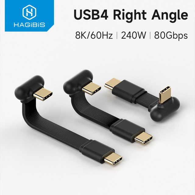 Hagibis USB4 Typ C Schnellladekabel in Schwarz mit 240W und 80Gbps für Thunderbolt 5/4 und iPhone 17 Pro Max 16, rechtwinkliges Mini-Datenkabel - Bild 1