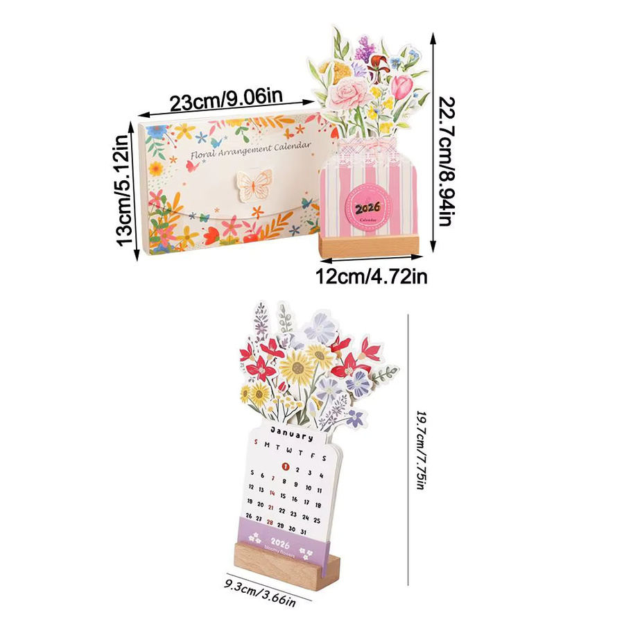 DIY Tischkalender mit Holzsockel und floralem Design in Mehrfarbig - Bild 2