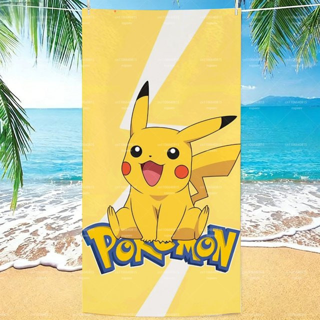 Potdemiel Pikachu Strandtuch in Gelb mit Lightning Bolt Design, schnell trocknendes Mikrofaser-Handtuch für Kinder und Erwachsene - Bild 1