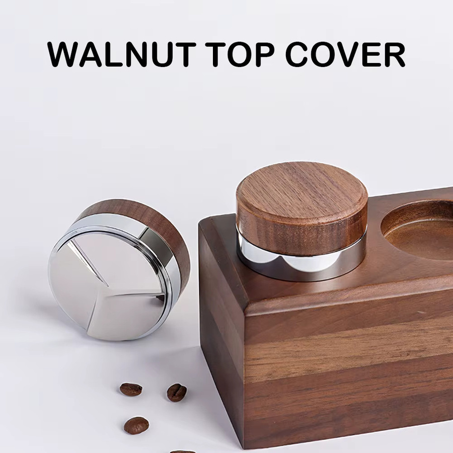 XINCHEN Kaffeeverteiler aus Walnussholz und Edelstahl, höhenverstellbarer Espresso-Nivellierer und Tamper, Braun/Silber, Durchmesser: 51 mm, 53,3 mm oder 58,5 mm - Bild 2