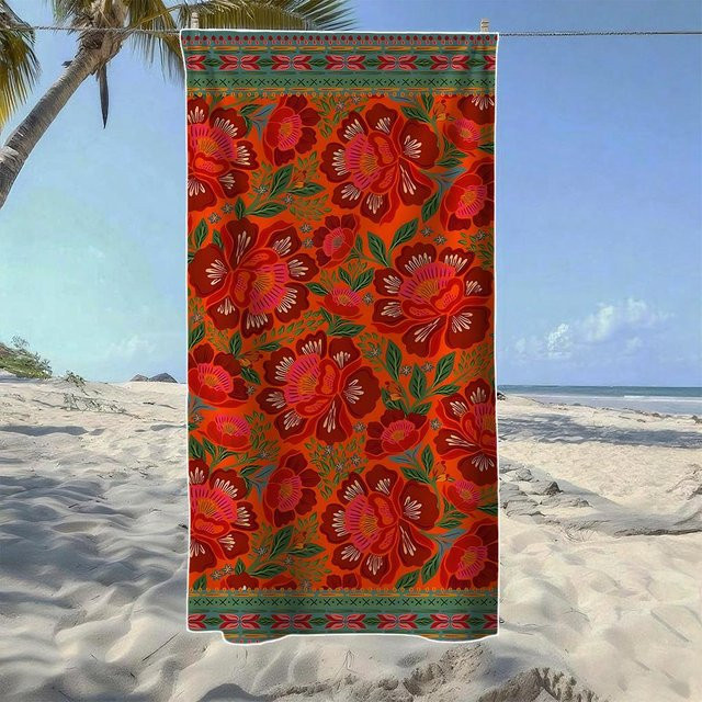 Strandtuch JMG Household Supplies mit Vintage Blumen und Rosa Mandala Muster, Mehrfarbig, B: 80 cm, L: 160 cm - Bild 1