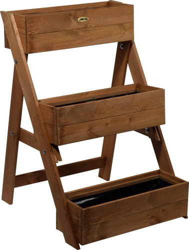 Dobar Dreistufige Pflanztreppe aus Kiefernholz mit Blumenkästen und Pflanzfolie, Braun, B/H/T: 60 x 90 x 70 cm - Bild 2