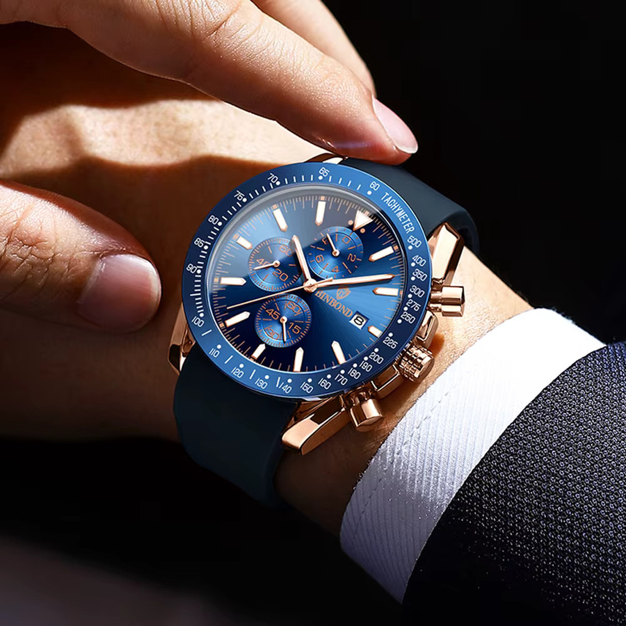 BINBOND Chronograph, Automatik, Datum, Leder, Blau, Herren - Bild 3