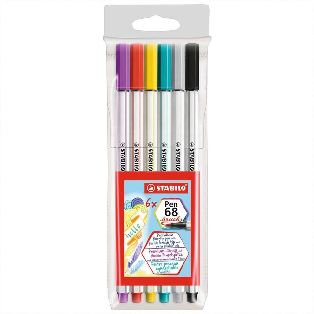 STABILO Pen 68 brush Brush-Stifte im Kunststoffetui, 6 Farben, Multicolor - Bild 1