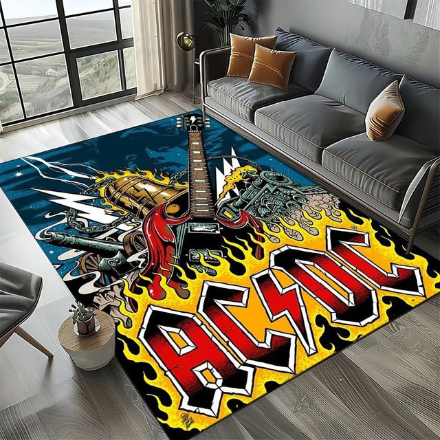 Karpetti 3D A-ACDC Rockband Cartoon Bereichsteppich, rutschfest und waschbar, Polyester, Mehrfarbig, B/T: 80 x 120 cm - Bild 1