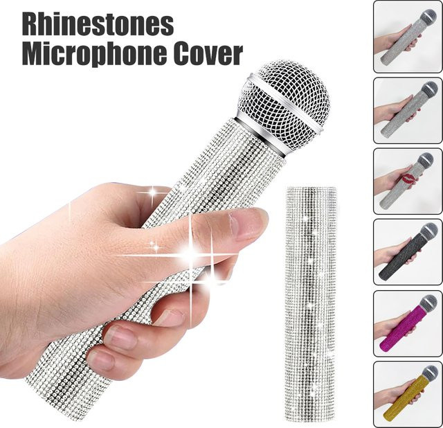 MovingMic Strass-Mikrofonhülle in Silber Multicolour für universelle kabellose Mikrofone - Bild 1