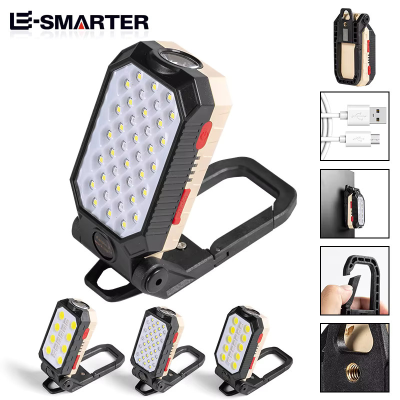 ESMARTER USB wiederaufladbare COB LED Arbeitsleuchte und Notfall-Taschenlampe in Schwarz - Bild 3