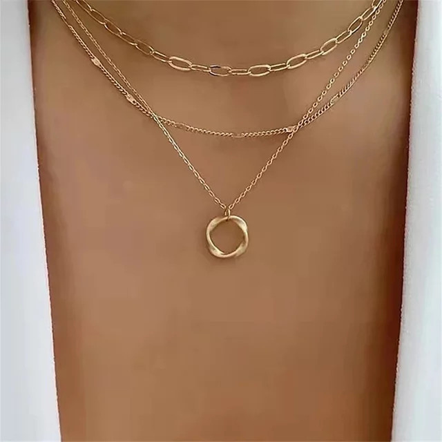 SUMENG Halskette, Gold, Multi Layered, Kreis Anhänger, Vintage, Damen - Bild 1