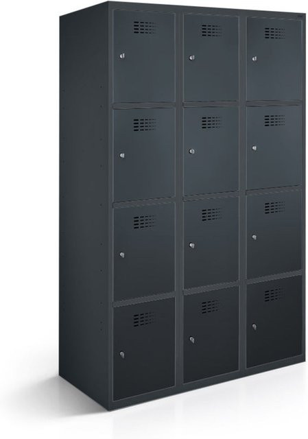 rotstahl Fächerschrank mit 12 Fächern in Anthrazit, B/T/H: 120 x 50 x 180 cm - Bild 1