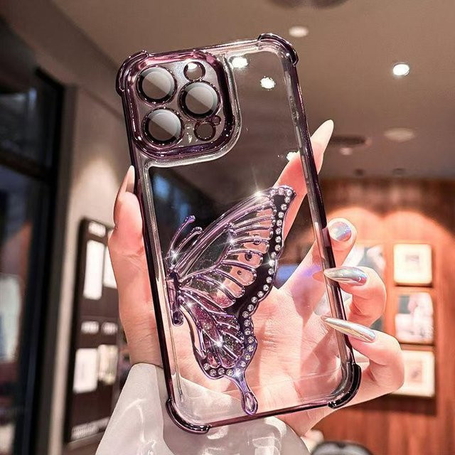 Samsung Schutzhülle mit Schmetterlings-Glitzer und Ständer in Violett für Galaxy S26 S25 FE S24 Ultra S23 Plus S22 A36 A35 A34 A55 A54 - Bild 1