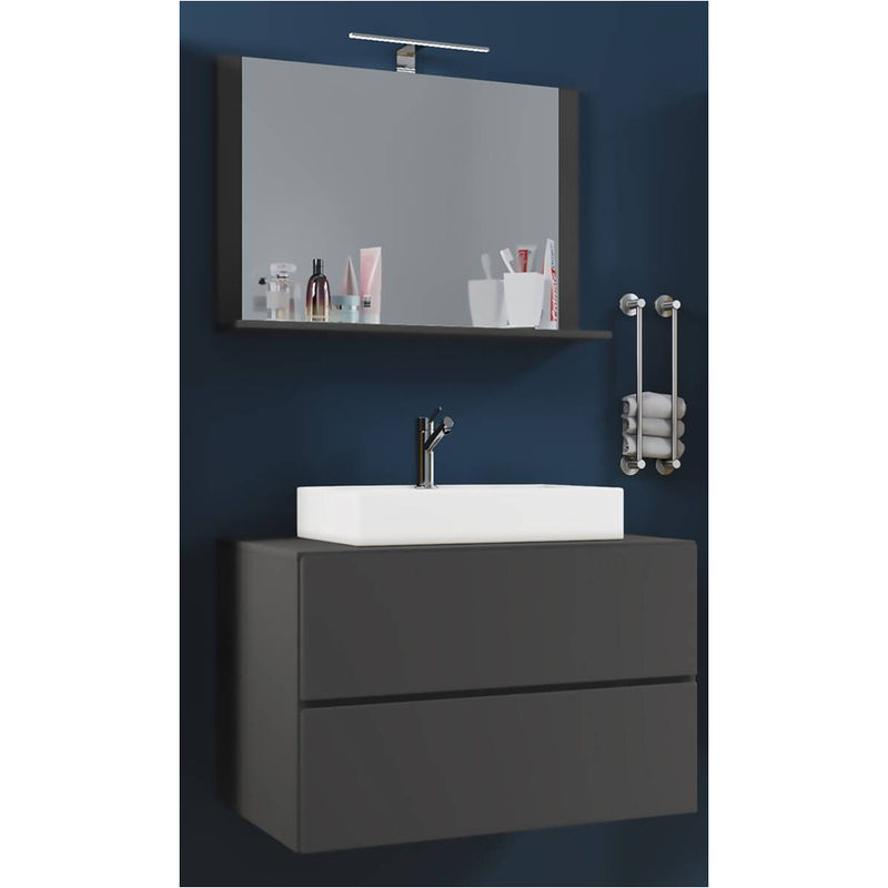 VCM Badmöbel Set Lendas 3-tlg. in Anthrazit und Weiß mit Waschbecken, Unterschrank und Spiegel, B/H/T: 60 x 52 x 52 cm - Bild 3