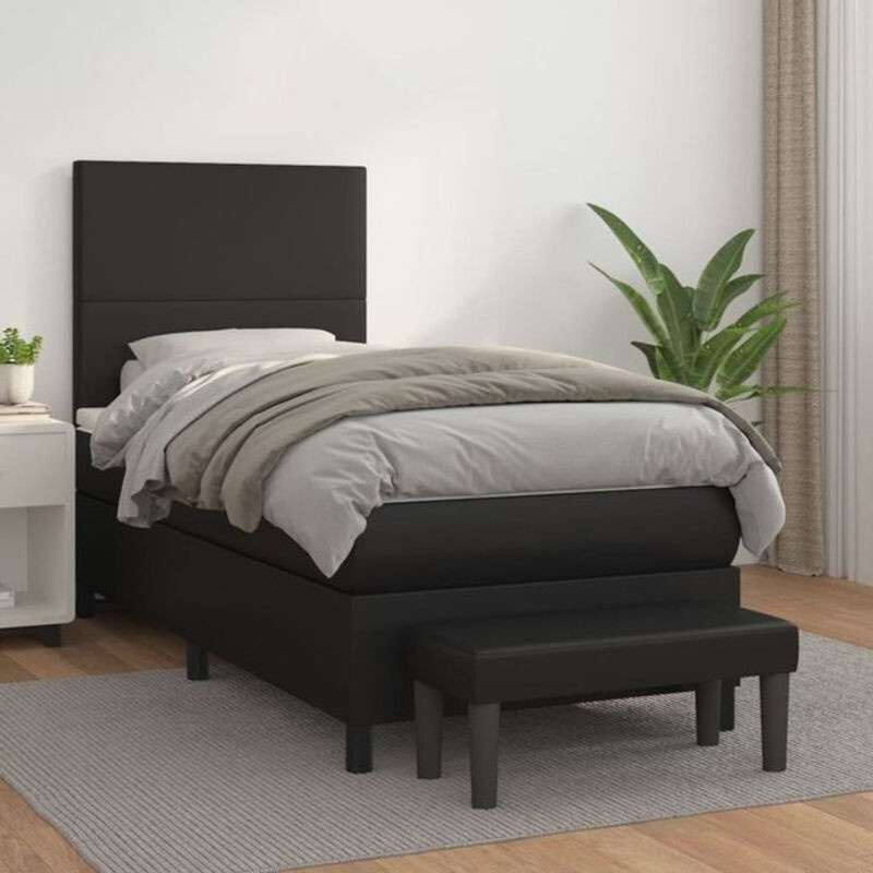 vidaxl Boxspringbett mit Matratze in Schwarz aus Kunstleder, B/T: 100 x 200 cm - Bild 1