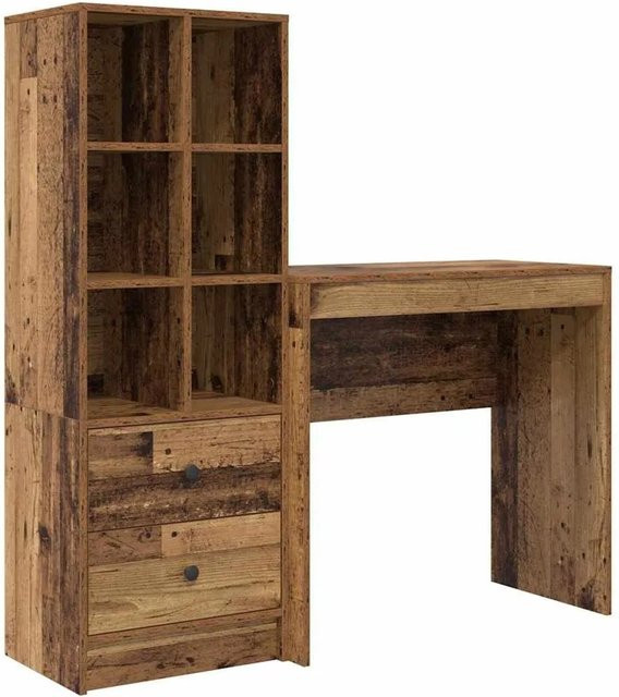 vidaXL Schreibtisch und Hochboard Set aus Holzwerkstoff in Braun im minimalistischen Design - Bild 1