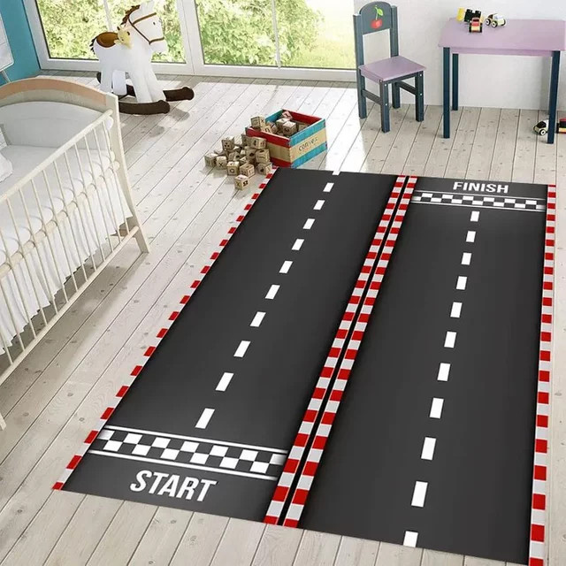Kinderspielteppich Rennstrecke Urban Transport mit Parkplatz-Motiv, mehrfarbige Bodenmatte für das Kinderzimmer - Bild 1