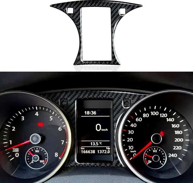 Hengyueshang Kohlefaser Armaturenbrett Aufkleber für Volkswagen Golf VI MK6 Plus R GTI (2010-2014) in Schwarz - Bild 1