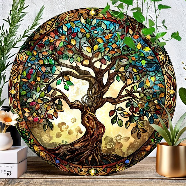 Potdemiel Baum des Lebens Metall-Wandkunst, florales Motiv in Multicolour, B/H: 20,32 x 20,32 cm - Bild 1