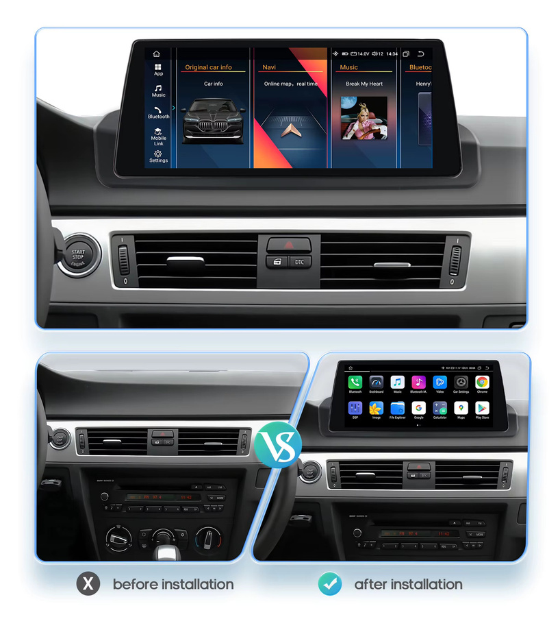 OSSURET Multimedia-Player für BMW 3er E90 2005–2012, 10,25 Zoll Android Autoradio mit Carplay, GPS und WLAN, Schwarz - Bild 2