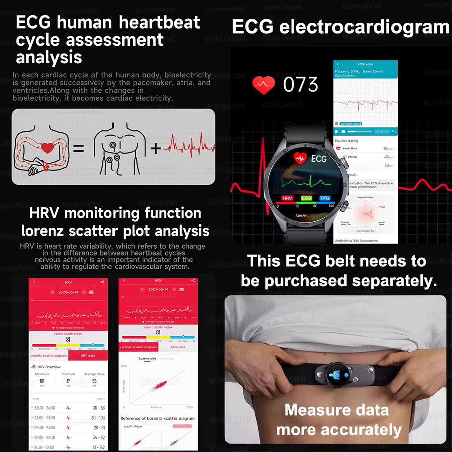 GUHUAVMI Gesundheits-Smartwatch mit EKG, PPG, Bluetooth-Anruf und Schlafanalyse in Schwarz oder Blau - Bild 2