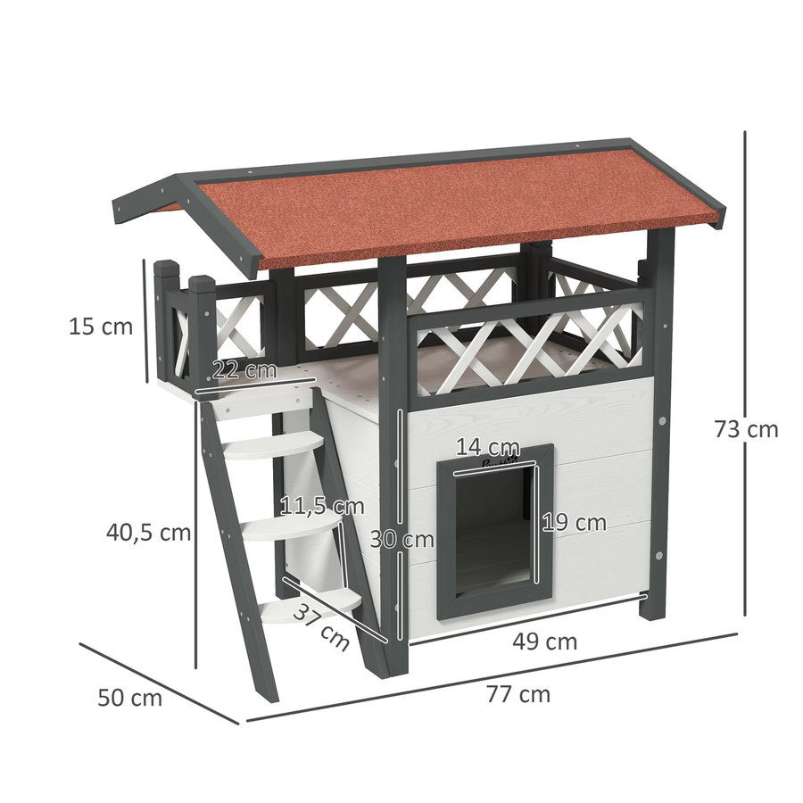 Svintora 2-stöckige Katzenvilla aus Holz mit wetterfestem Asphaltdach, Balkon und Kletterleiter für Garten, Balkon oder Terrassen - Bild 8