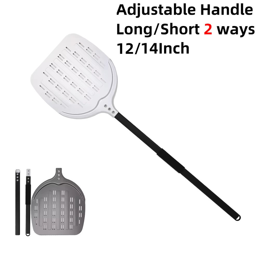 HEXINGYUAN Pizzawender Set aus Aluminium, 2er-Pack, Silber, perforiert, runde Pizzaschalen-Drehpaddel mit langem Griff - Bild 1