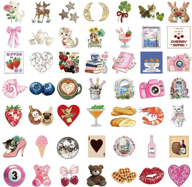 50 Stück Ästhetische Pinterest Sticker im Harajuku Streetwear Design, Multicolour, Dekorations-Set für Laptop und Gepäck - Bild 1