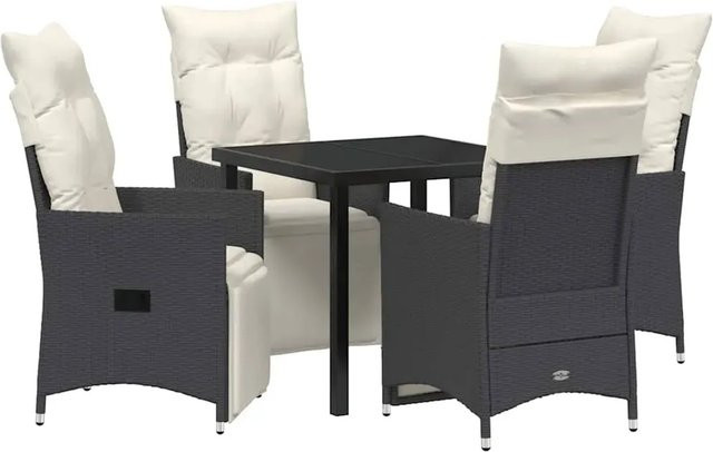 vidaXL Garten Essgruppe aus Poly-Rattan und Stahl in Schwarz mit Kissen und Sicherheitsglas, 5-teilig - Bild 1
