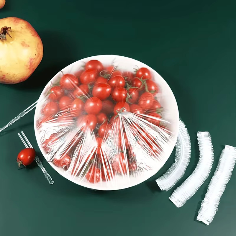 100 Stück transparente Einweg-Kunststofffolie aus lebensmittelechtem Kunststoff zur Aufbewahrung von Obst und Gemüse sowie als Staubschutz für Schüsseln und Teller - Bild 6