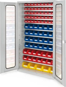 Kappes Grossraumschrank Mod. 12 in Grau mit Sichtfenstertüren aus Glas, internen Schubladen, Regalböden und Schloss, B/T/H: 59 x 59 x 195 cm - Bild 1