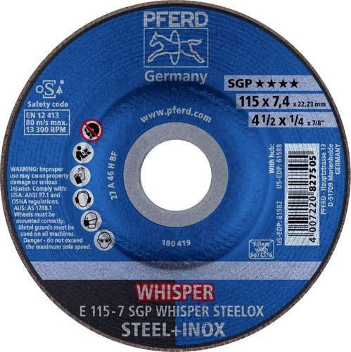 PFERD SGP STEELOX Schruppscheibe gekröpft für Stahl und Edelstahl, Durchmesser: 115 mm, Bohrungs-Ø: 22,23 mm, Farbe: Blau - Bild 1