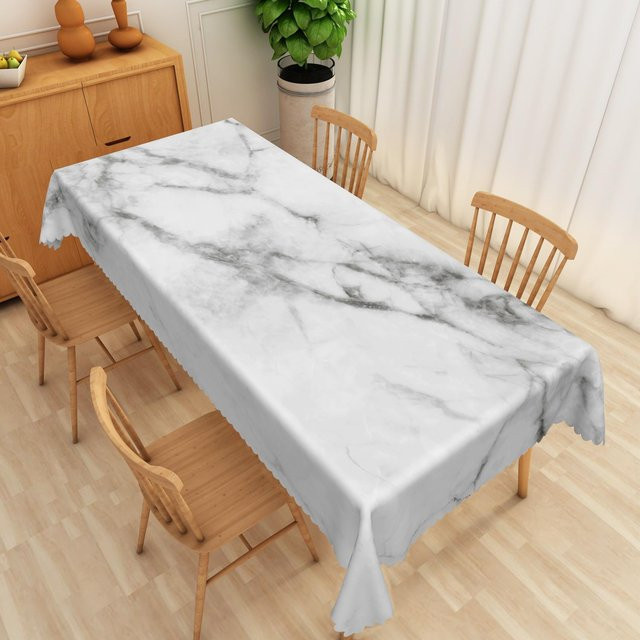 Wasserdichte und fleckenbeständige Marmortischdecke aus Polyester von JMG Household Supplies, weiß, rechteckig, B: 100 cm, L: 140 cm - Bild 1