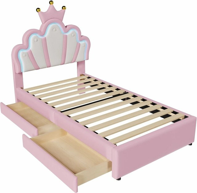 okwish Polsterbett mit LED-Beleuchtung und Schubladen in Rosa, B/T/H: 90 x 200 x 131 cm - Bild 1