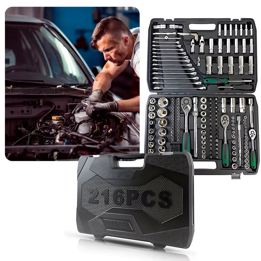 Podofo 216-teiliger Mechaniker-Steckschlüsselsatz mit 1/4-Zoll und 1/2-Zoll Ratschenwerkzeug-Set inklusive Aufbewahrungsbox für Auto- und Motorradreparatur - Bild 2