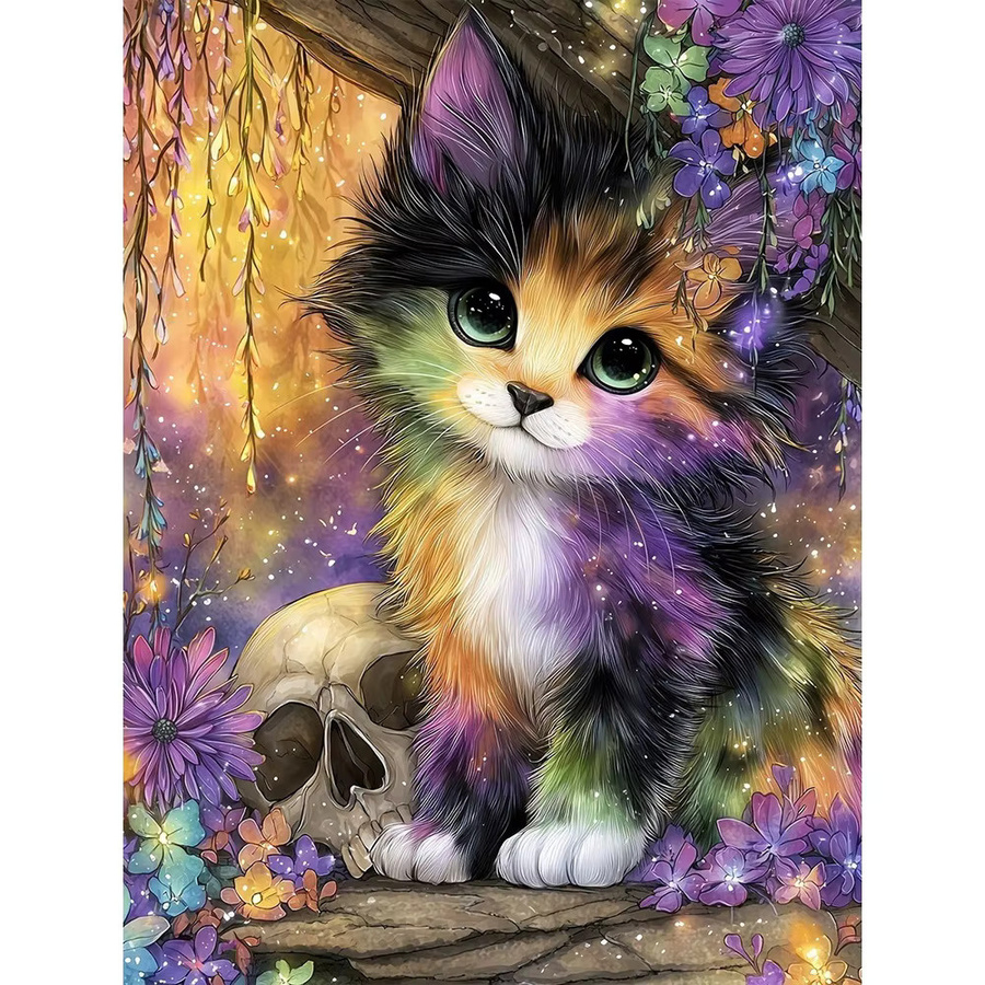 EverShine DIY 5D Diamant Malerei Katze Mosaik Skelett mit runden Steinen, Mehrfarbig, Breite: 30,0 cm, Höhe: 20,0 cm - Bild 4