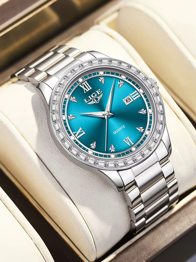 LIGE Armbanduhr Edelstahl, Quarz, Diamant, Blau, Damen - Bild 7