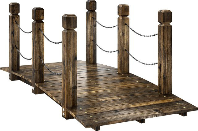 Outsunny Gartenbrücke aus Holz in Braun mit Sicherheitsgeländern und 200 kg Tragkraft, Breite: 151 cm - Bild 1