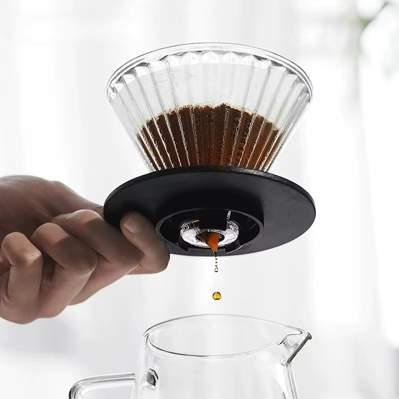 Wiederverwendbarer Pour Over Kaffeefilterbecher aus Glas in Transparent und Grau für Barista-Zubehör - Bild 2