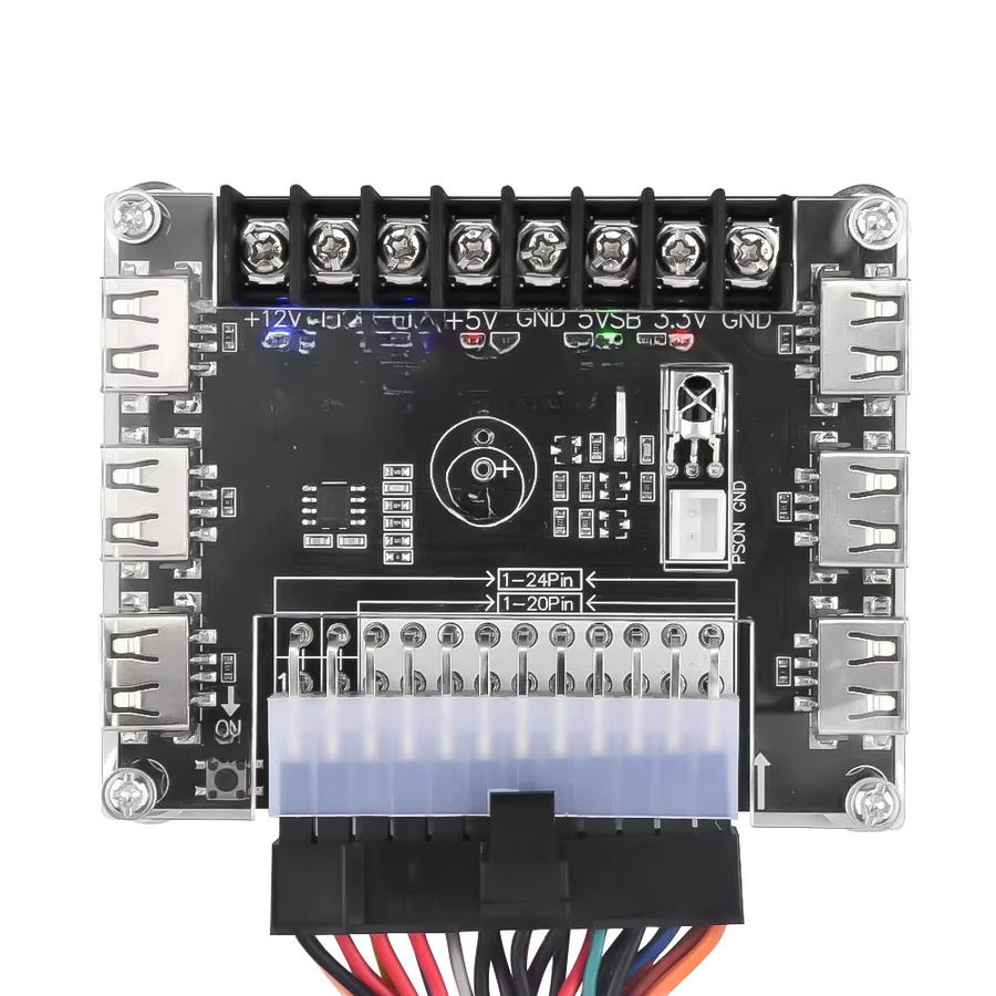 Voktta ATX Netzteil Breakout Board mit Acrylgehäuse Kit, 24 Pins Adapter Modul für 12V, -12V, 5V, 5VSB und 3,3V, Farben: Schwarz und Transparent - Bild 3