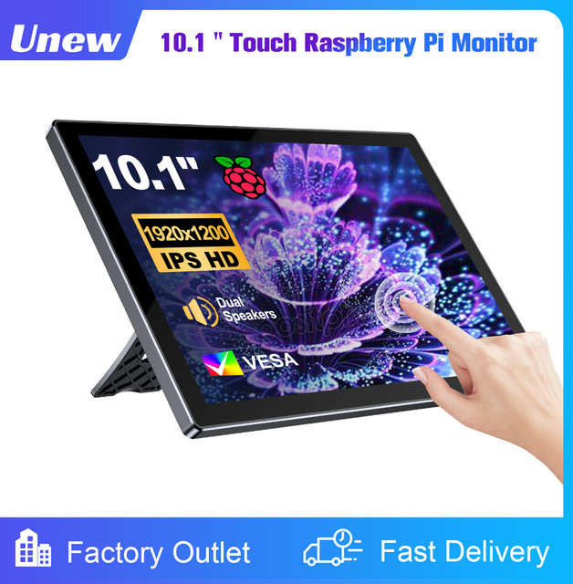 UNEW 10,1 Zoll Raspberry Pi Monitor mit Touchscreen, 1920 x 1200 LCD Full HD, 16:9, 60 Hz, Schwarz - Bild 1
