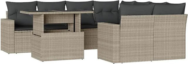 vidaXL 9-teilige Garten-Sofagarnitur aus Poly-Rattan mit Kissen in Hellgrau - Bild 1