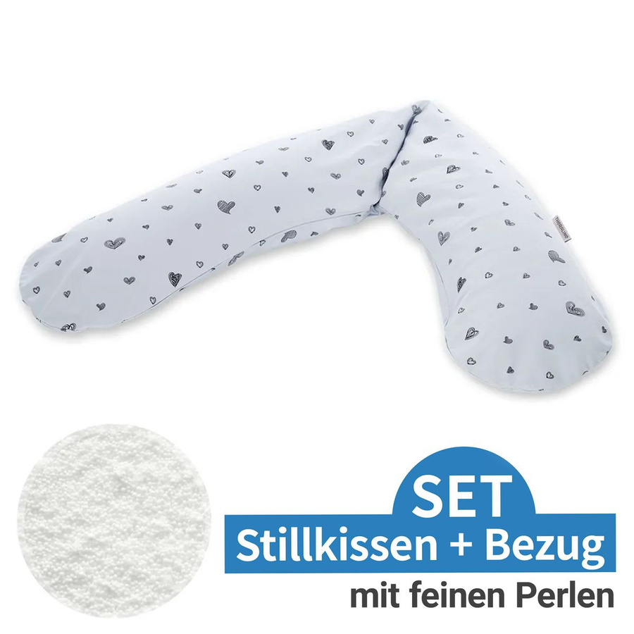 Theraline Stillkissen Das Original mit feiner Perlen-Füllung und Bezug, Farbe: Grau, Länge: 190 cm, Design: Sweetheart - Bild 1