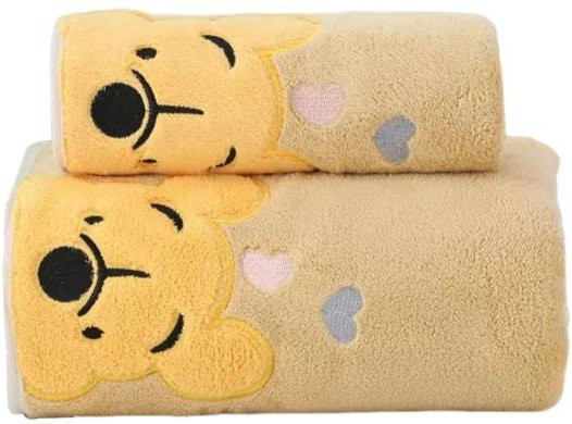 HOMEKA Kinder Handtuch-Set aus Korallen-Fleece mit Bären-Motiv, 2er-Set, Beige, schnelltrocknend und weich - Bild 1