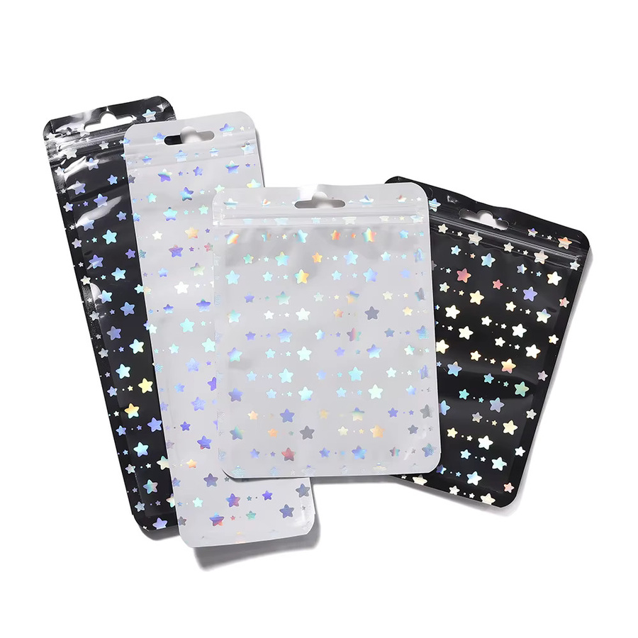 50er Set AGCFABS Holografische Selbstklebebeutel aus Kunststoff in Weiß für Schmuckverpackung und Geschenke - Bild 2