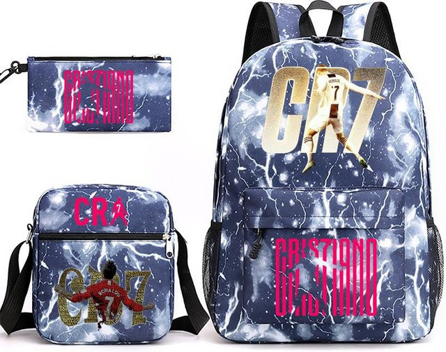 3-teiliges Schulrucksack-Set aus Oxford-Stoff in Blau mit Schultasche, Schultergurt und Federmäppchen - Bild 1